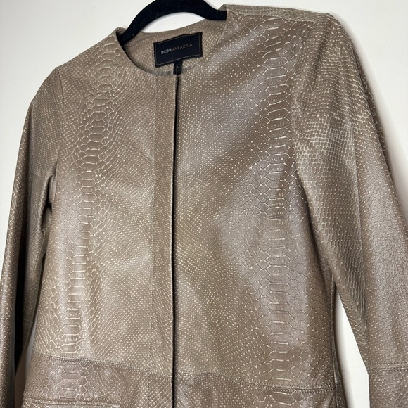 BCBGMAXAZRIA 100% Genuine Leather Tan Snakeskin Longlined Layering Fall Jacket - Picture 2 of 11